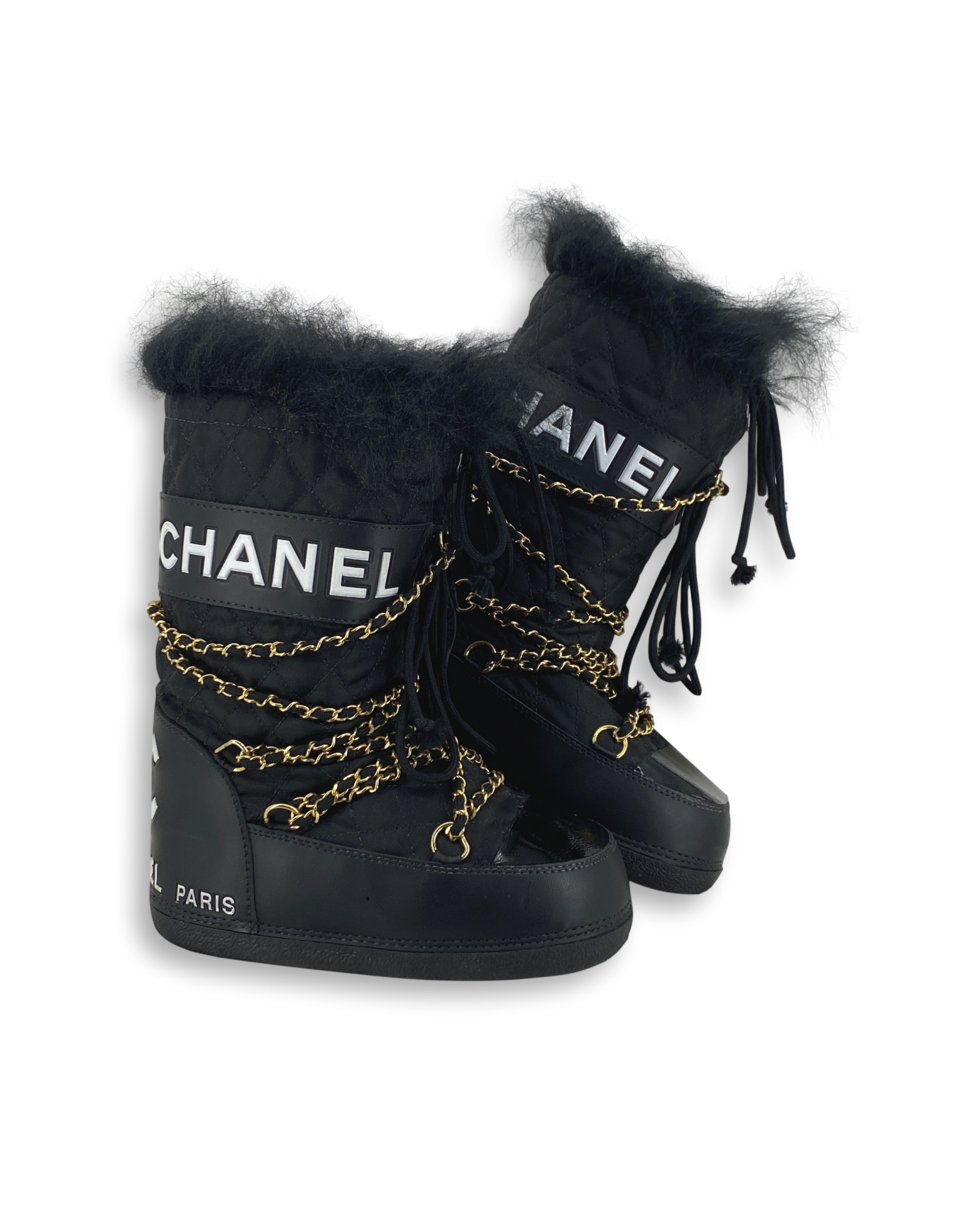 Chanel iconic black Moonboots