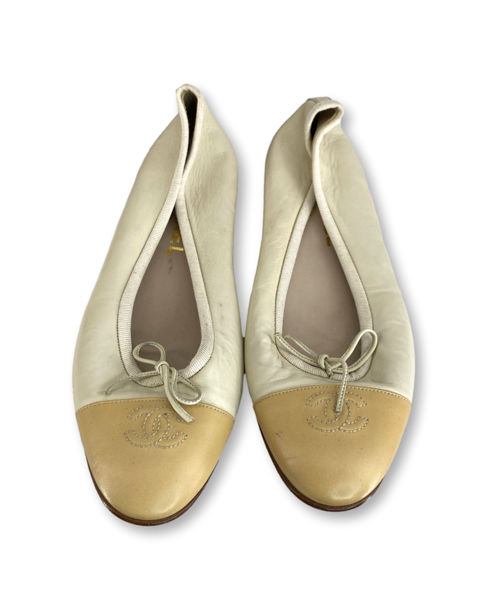 Chanel Beige Leather Ballet Flats