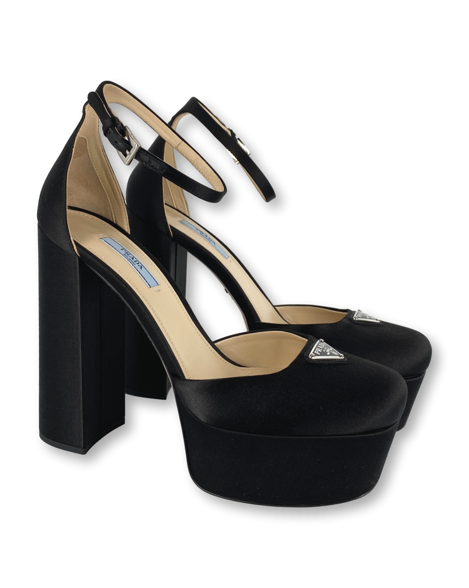 Prada Black Satin Platform Shoes