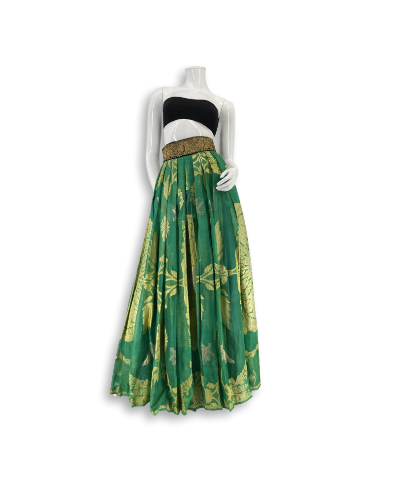 Green & Gold Silk Maxi Skirt